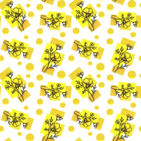 A pattern of graphic flowers with decorative colored elementsの写真素材