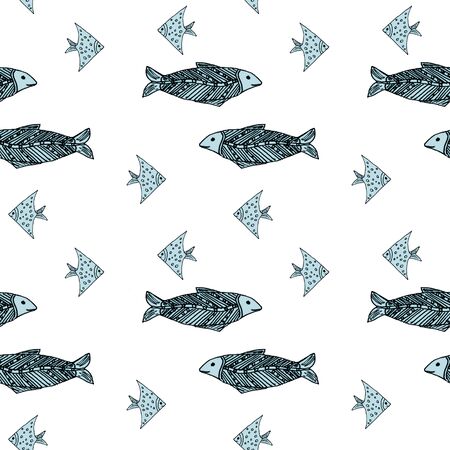 A set of sea fish. A stylized pattern with a sea theme on a white background.の写真素材