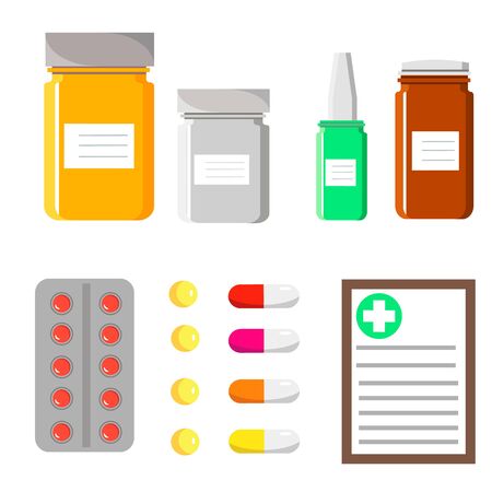 Various medicines. Pills and tablets. Vector illustration.のイラスト素材
