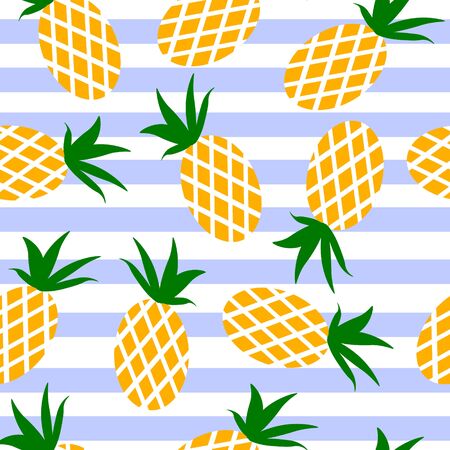 Pattern yellow pineapples and blue stripes.Vector illustration on a white background.のイラスト素材