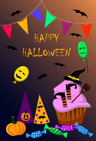 Halloween cake. Vector illustration on a dark background.のイラスト素材