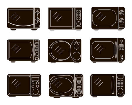 Microwave oven with timer, selection knob. Hand draw illustration.の写真素材