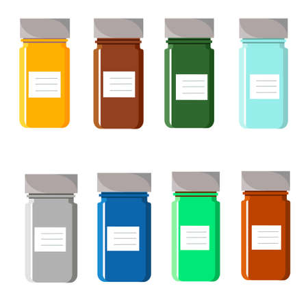Set of different drugs in a via. Flat style illustration.の写真素材
