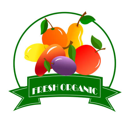 Illustration with different fruits for the logo. Vector illustration.のイラスト素材