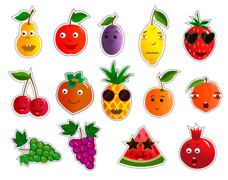 Stickers with fruit. Bright vector set.のイラスト素材