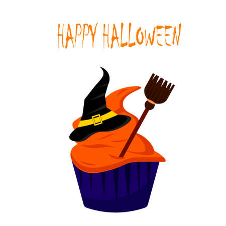 Postcard for Halloween. Sweet cupcake. Vector illustration with text.のイラスト素材