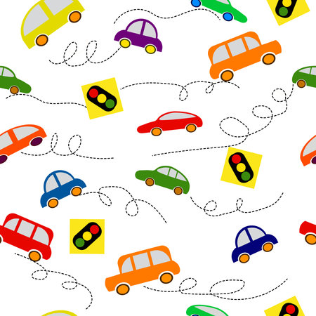 Seamless pattern with childrens multi-colored cars.Vector illustrationのイラスト素材