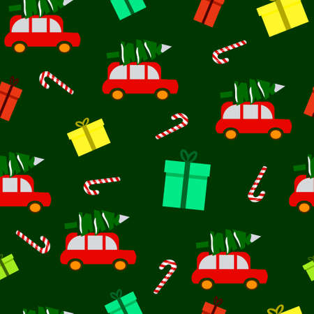 Merry christmas and happy new year pattern. Vector illustration isolated on green background.のイラスト素材