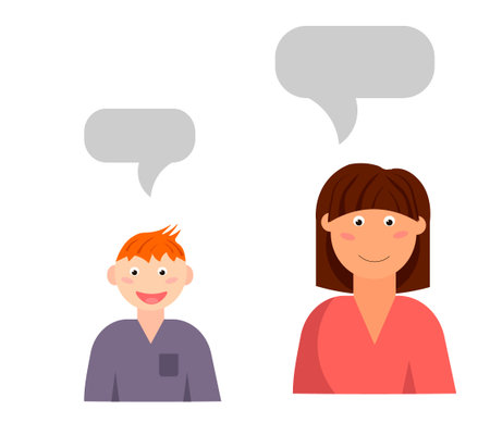 The teacher is talking to the boy talking with a speech bubble.のイラスト素材