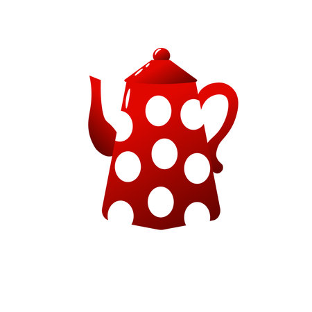 Red teapot with white polka dots. Home Appliances.のイラスト素材