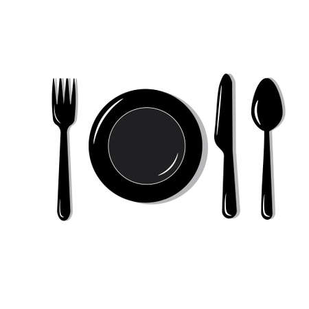 Plate with fork, knife and spoon. Vector illustration.のイラスト素材