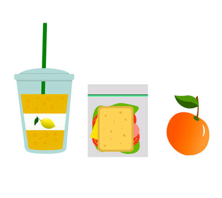 Packed lunch food and a glass of drink.のイラスト素材
