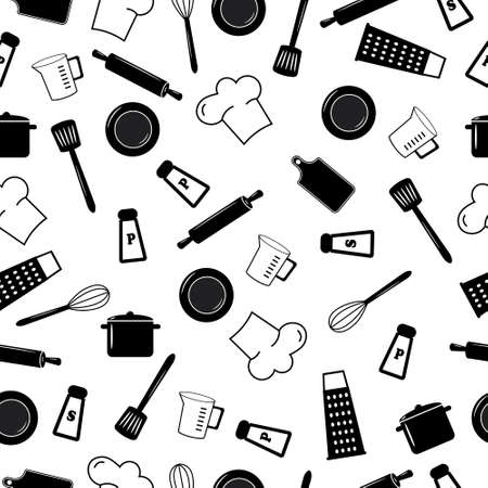 Kitchen utensils monochrome pattern.のイラスト素材