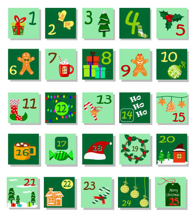 Advent calendar with drawings and numbers.のイラスト素材
