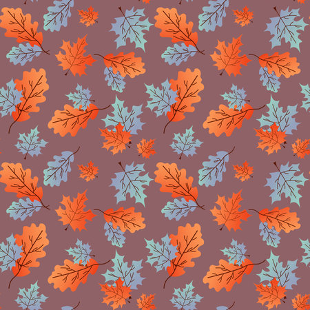 Pattern with orange and blue leaves.のイラスト素材