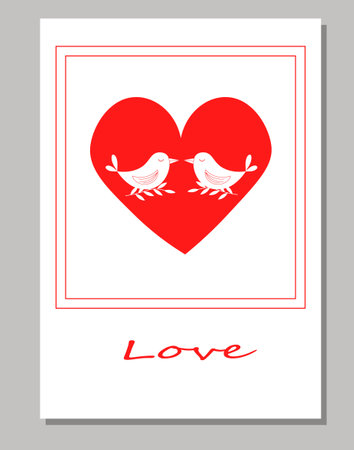 Valentines Day card with birds and heart.のイラスト素材