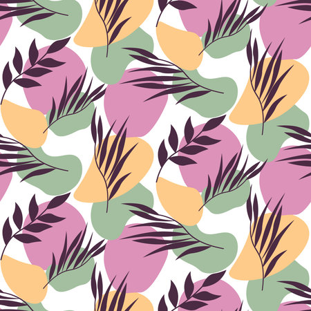 Leaves and multicolored abstract spots.のイラスト素材