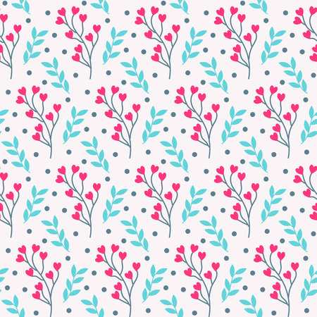 Pattern with flowers in the form of hearts and leaves. Valentines Day.のイラスト素材