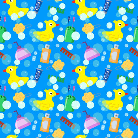 Pattern with childrens illustrations with items for the shower.のイラスト素材