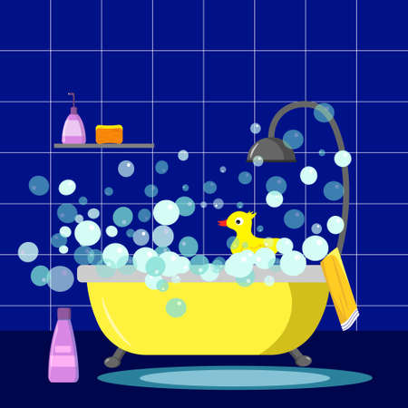 Bathroom, shower and shampoo, bathroom interiorのイラスト素材