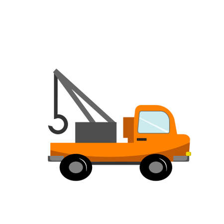 Orange car with a crane childrens toy illustration. Construction transport.のイラスト素材