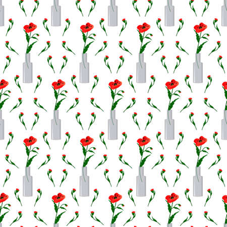 Pattern with red poppy seeds in a glass bottle.のイラスト素材