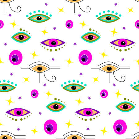 Pattern with multi-colored mystical eyes.のイラスト素材