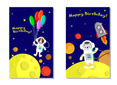 Happy birthday greeting card template with space illustration. Space illustration .のイラスト素材