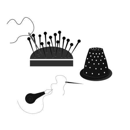 Pin and needle cushion, thimble and threader.のイラスト素材