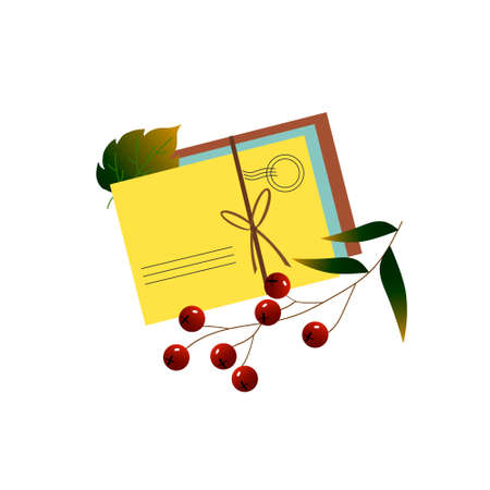 Set of postal envelopes with autumn leaves. Vector illustration.のイラスト素材