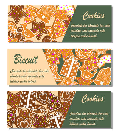 Set of flyers with Christmas cookies. Vector illustration.のイラスト素材