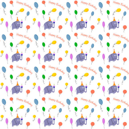 Elephant and balloons pattern. Illustration for children happy birthday.のイラスト素材