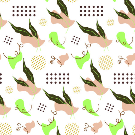 Pattern with abstract spots and leaves.のイラスト素材