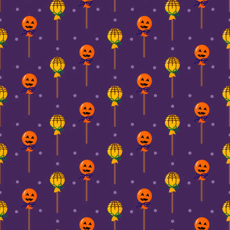 Halloween candy pattern. Vector illustration on a purple background.のイラスト素材