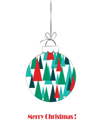 Ball with a pattern of Christmas trees. Card for the holidays. Vector illustration on a white background with text.のイラスト素材