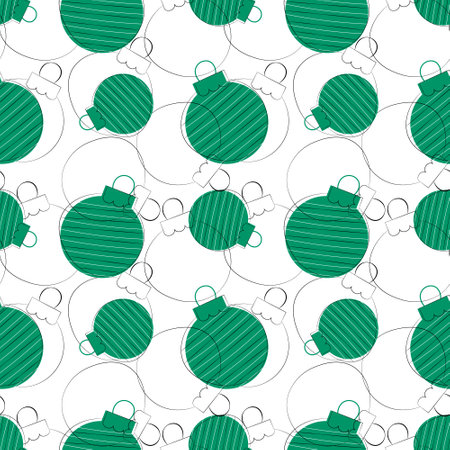 Green Christmas balls on a white background. Vector pattern.のイラスト素材