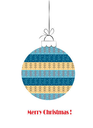 Decorative Christmas ball with fir trees.Vector illustration on a white background with text.のイラスト素材