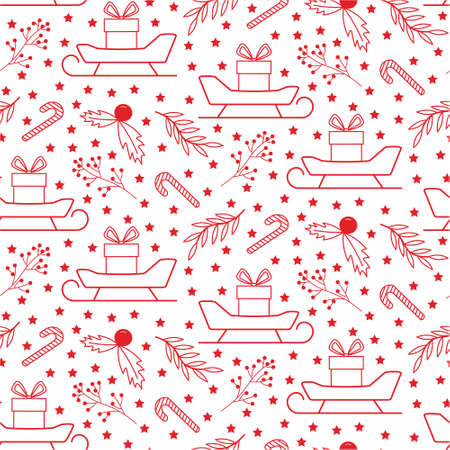 Christmas pattern with sleigh. Outline illustration.のイラスト素材