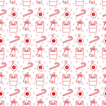 Christmas pattern. Gift box, balloons and bells, sweet cane.のイラスト素材