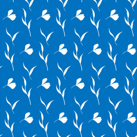 Pattern with small white flowers and leaves. on Floral pattern on a blue background.のイラスト素材