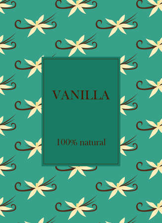 Vanilla flower label template. Vector illustration with place for text.のイラスト素材