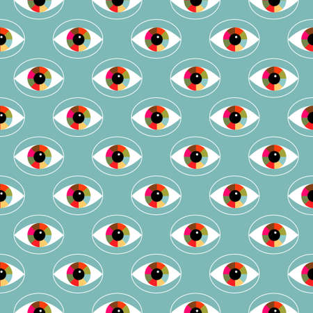 Abstract mystical pattern with eyes and a multicolored shell. Ornament on a light blue background.のイラスト素材