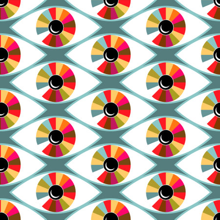 Esoteric abstract pattern with eyes and multi-colored shell. Mystical ornament.のイラスト素材