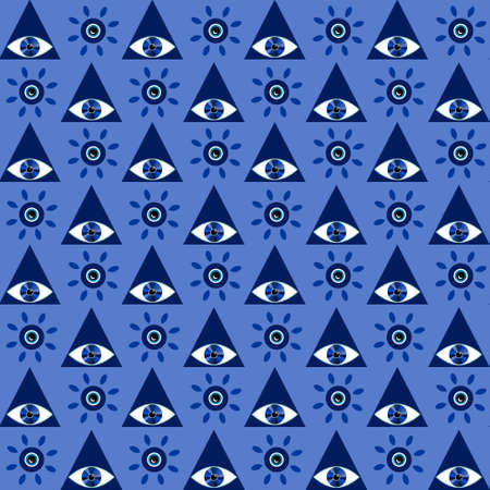 Abstract pattern with triangles and eyes. Mystical esoteric ornament.のイラスト素材