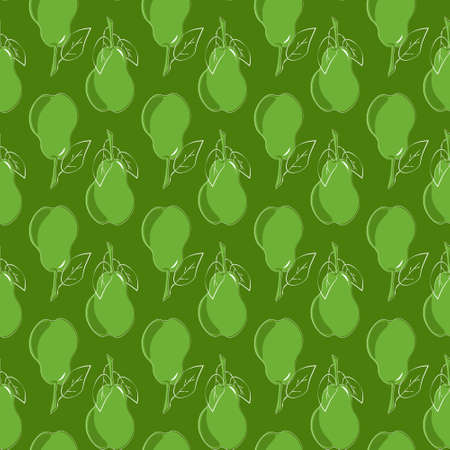 Pattern with green pears. Outline style.のイラスト素材
