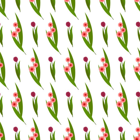 Vintage retro pattern with leaves and flowers in the style of the 70s. Vector illustration isolated on white background.のイラスト素材