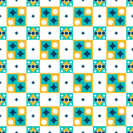 Pattern with simple geometric shapes. Squares, rhombuses, circles.のイラスト素材