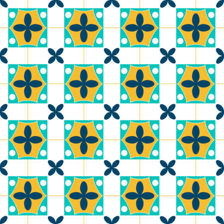 Squares with stylized oval flowers. Pattern with simple geometric shapes.のイラスト素材