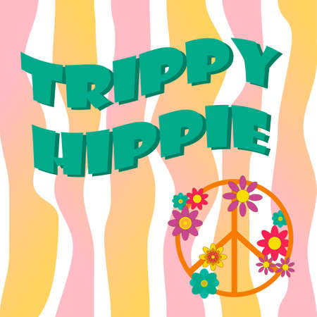 Card with freedom sign, flowers and text. Striped background. Vector illustration.のイラスト素材