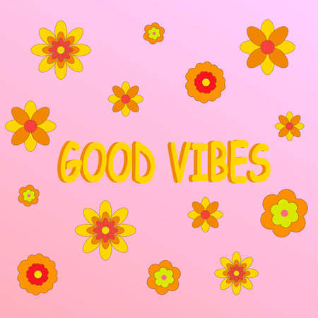 Card template with inspirational phrase. Vintage retro style with yellow and orange flowers.
